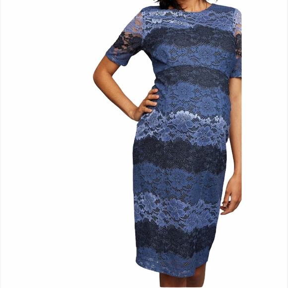 A Pea in the Pod Blue Colorblock Lace Maternity Short Sleeve Dress Size Medium - Picture 1 of 9